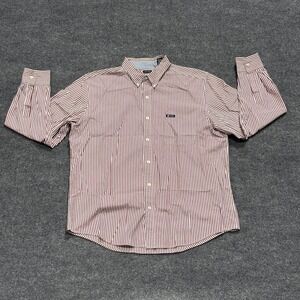 Chaps Shirt Mens XL Red White Striped Button Down Easy Care Classic Pocket